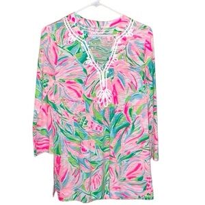 Lilly Pulitzer Kaia Knit Tunic Top Multi Croc My World Floral XL
